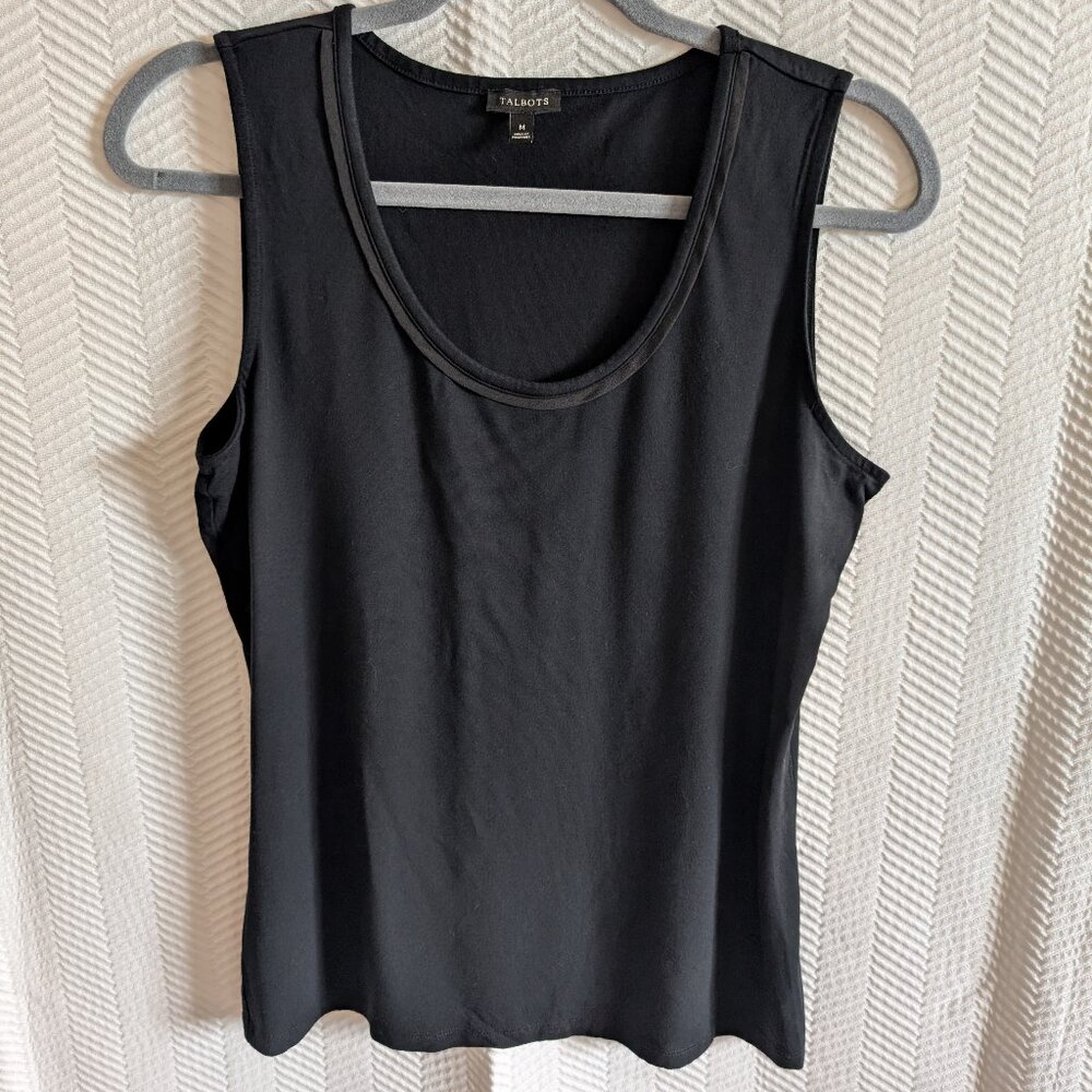 Talbots Black Tank Top Sleeveless Rayon Spandex Knit Size Medium Minimalist